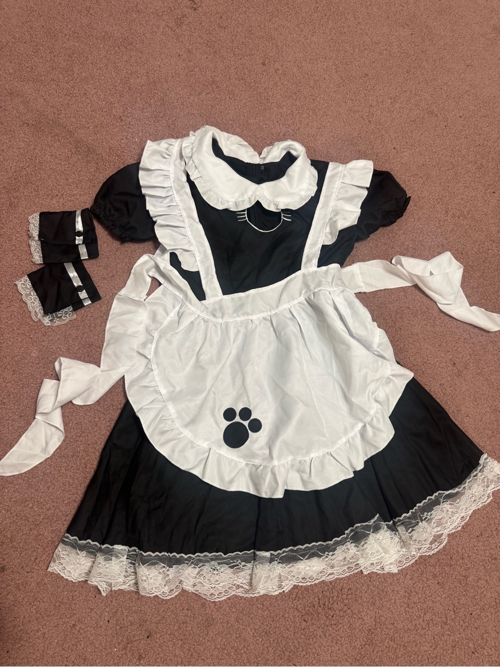 New M black maid French costume dress Lolita goth gothic apron festival cat kitt